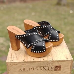 Steve Madden "DEMI" Black Leather Studded Platform Mules